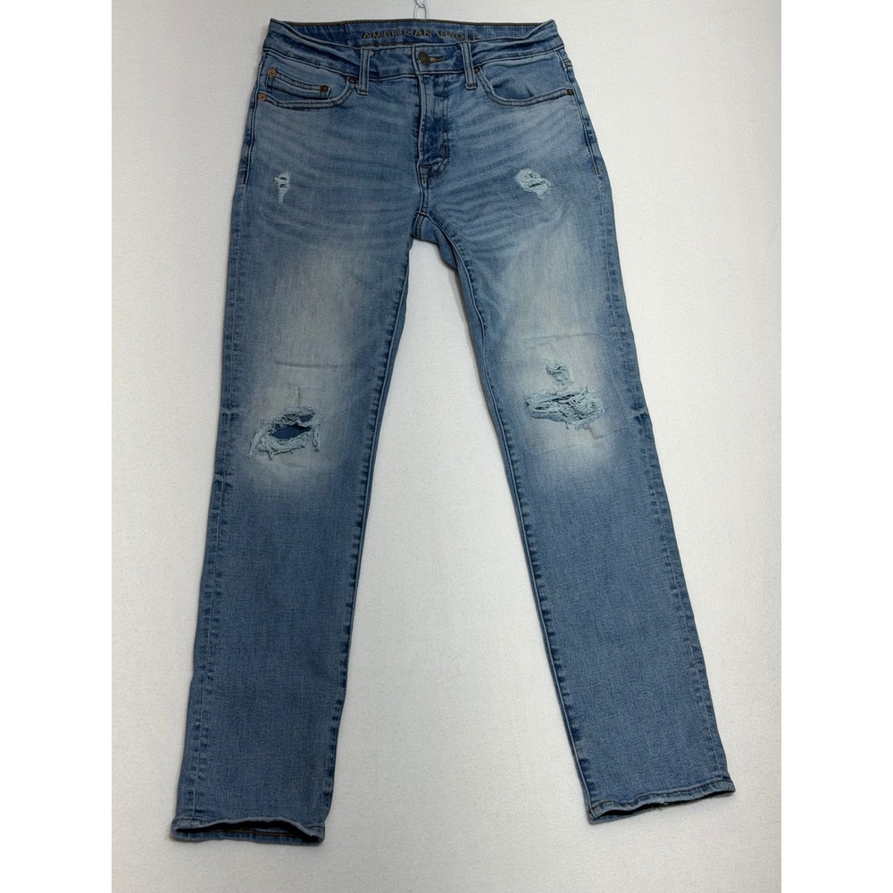 American Eagle Next Level Airflex Slim Straight Distressed Jeans 30x32 Blue